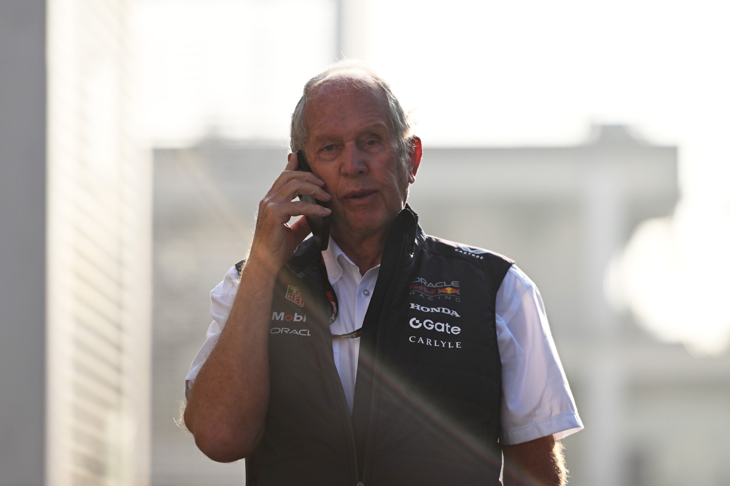 Dr Helmut Marko, Team Consultant of Oracle Red Bull Racing talks on the phone in the Paddock prior to practice ahead of the F1 Grand Prix of Mexico at Autodromo Hermanos Rodriguez on October 24, 2025 in Mexico City, Mexico. (Photo by Rudy Carezzevoli/Getty Images) // Getty Images / Red Bull Content Pool //
