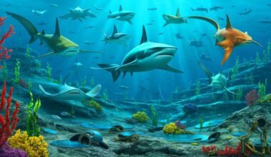 Illustration of Sharks, Rays, and Chimaeras Facing Threats from Deep-Sea Mining.