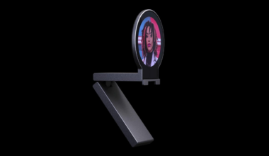 Napster View hardware device. The screen shows an AI-generated image of a young black woman.