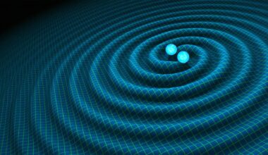 An artist's impression of gravitational waves generated by binary neutron stars. Credit: R. Hurt/Caltech-JPL