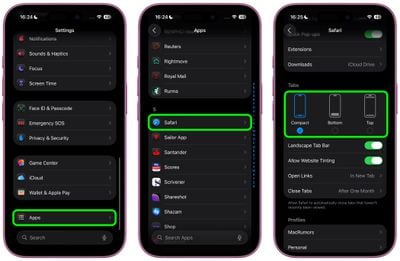 safari tabs settings ios