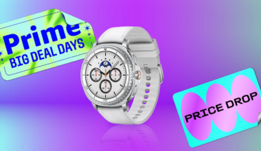 A black and silver smartwatch against a green gradient CNET background.