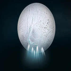 This artist's impression shows Saturn's icy moon Enceladus. Jets of water burst from cracks close to the moon's south pole, shooting ice grains into space. These ice grains carry organic molecules from Enceladus's underground ocean, some of which are complex enough to reveal that advanced chemistry is taking place inside this ice world, renewing hope that Enceladus harbors life. Credit: ESA