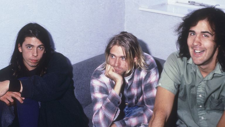 Nirvana's Dave Grohl, Kurt Cobain, and Krist Novoselic in August 1991. Pic: AP