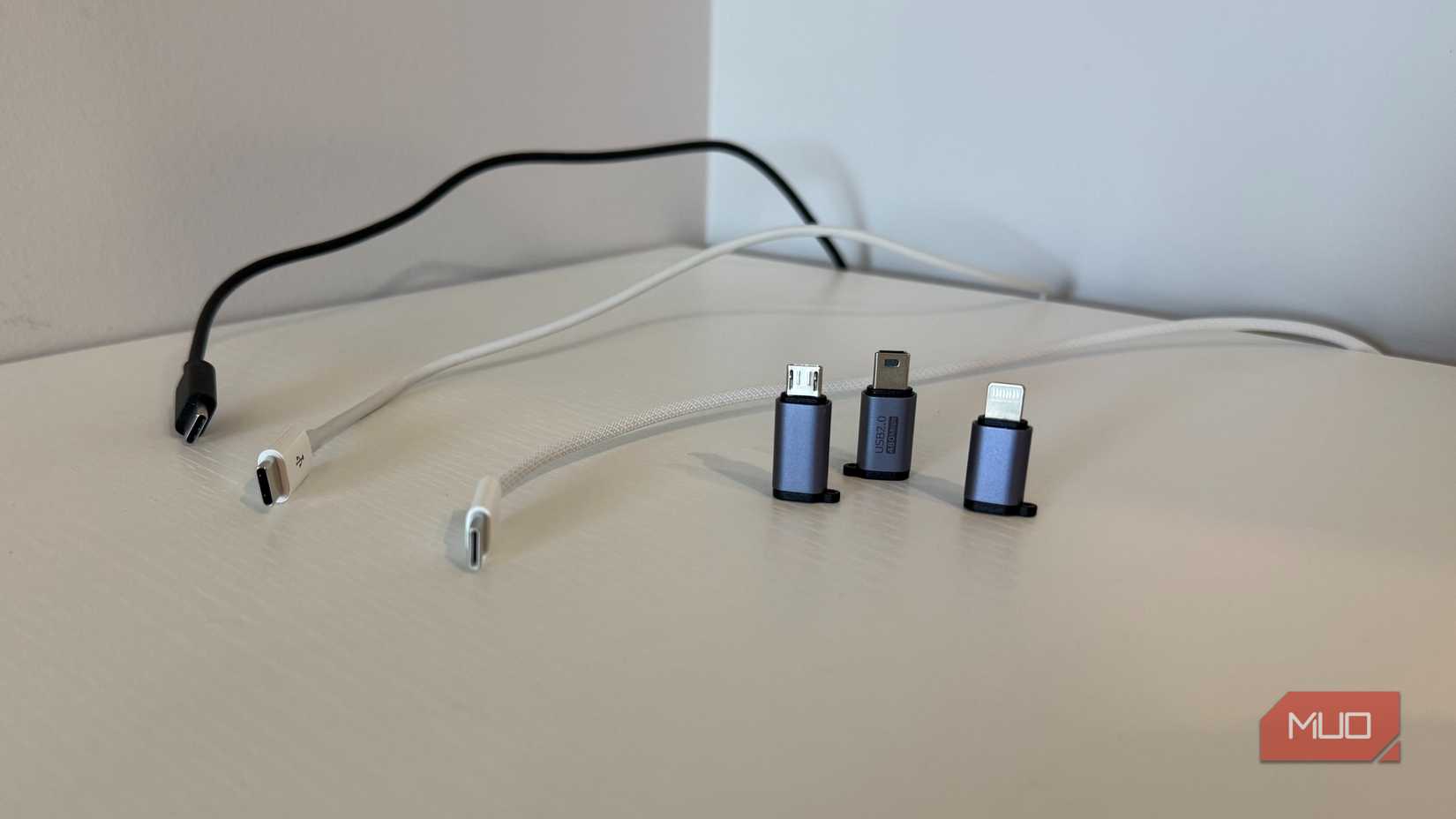 three USBC cables with three adapters