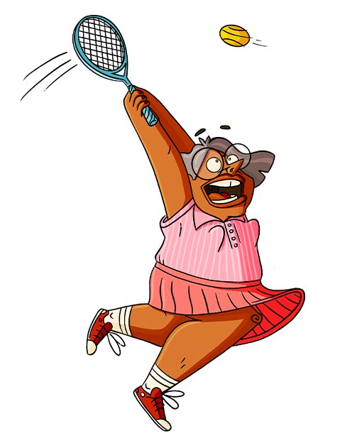 Illustration of a woman playing tennis.