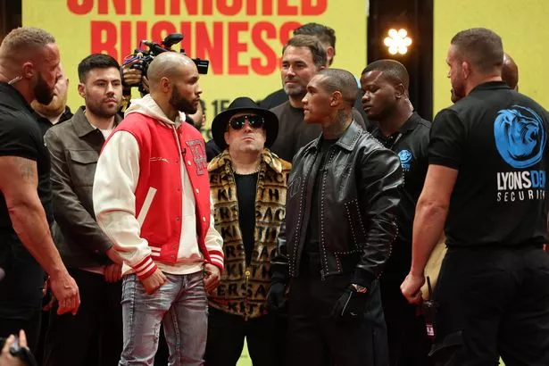 Chris Eubank Jr and Conor Benn face off ahead of their fight this evening