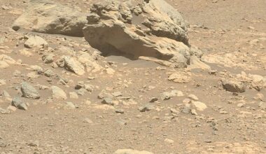 NASA scientists have spotted a mysterious rock on Mars which 'shouldn't be there' due to its unusual metallic composition and 'sculpted' appearance. This image of the rock was taken using the Perseverance rover's Mastcam-Z camera