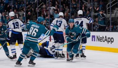 Celebrini takes NHL points lead as Sharks top Jets 2-1