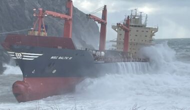 Grounded container ship MSC Baltic III damaged by 'extreme wind' and rough seas