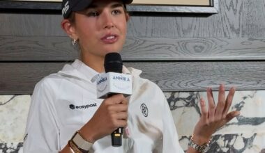 Kai Trump, the granddaughter of President Donald Trump, speaks during a press conference for The Annika LPGA golf tournament, Tuesday, Nov. 11, 2025, in Belleair, Fla.. (AP Photo/Rob Maaddi)
