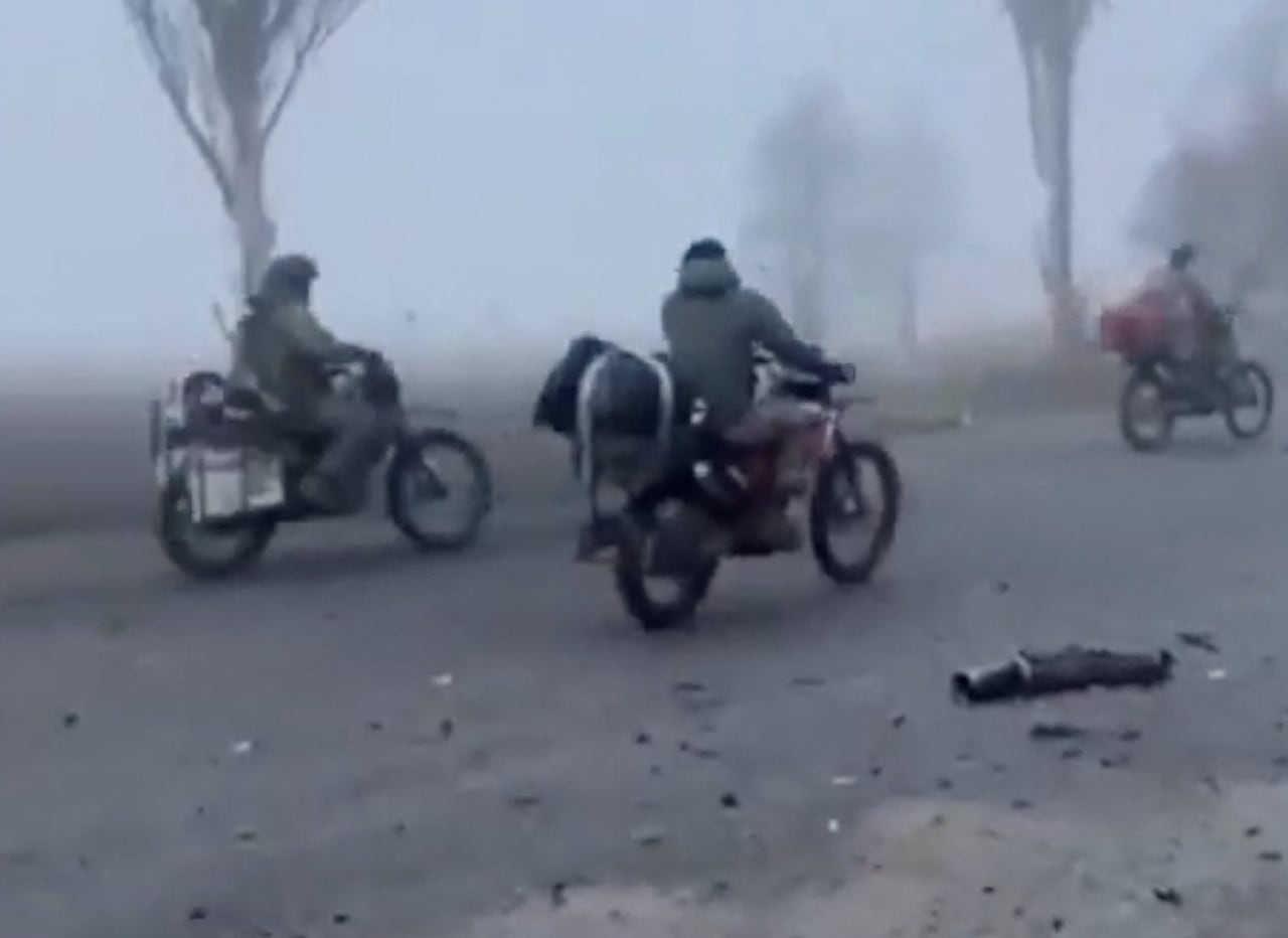 Russian soldiers enter the embattled town of Pokrovsk, Ukraine, in this screen grab from a video posted on Telegram by Russian war bloggers on Nov. 10, 2025.