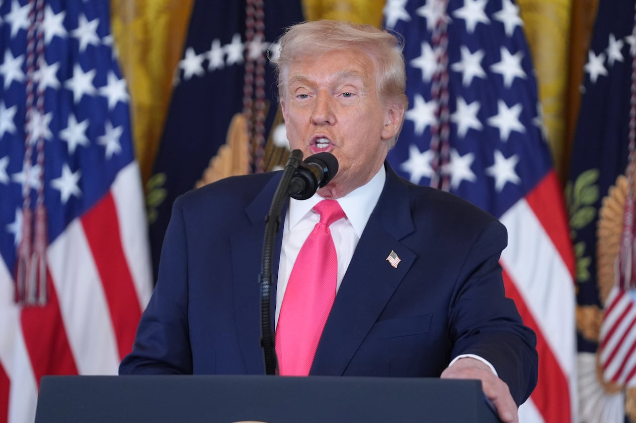 President Donald Trump speaks during an event on foster care in the East Room of the at the White House, Thursday, Nov. 13, 2025, in Washington. (AP Photo/Evan Vucci)