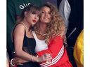 Taylor Swift and Blake Lively seen prior to Super Bowl LVIII between the San Francisco 49ers and Kansas City Chiefs at Allegiant Stadium on Feb. 11, 2024 in Las Vegas.