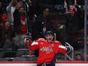 Alex Ovechkin of the Washington Capitals celebrates after scoring his 900th career NHL goal during the second period against the St. Louis Blues at Capital One Arena on Nov. 5, 2025, in Washington, D.C.