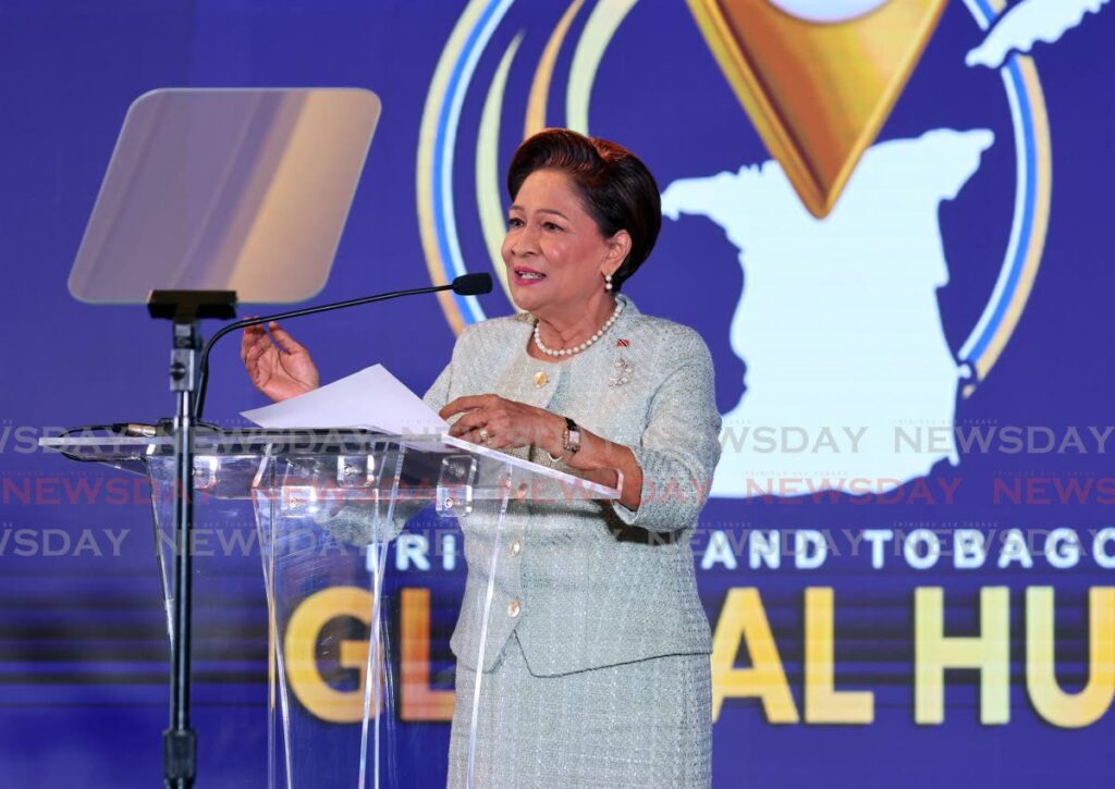 Prime Minister Kamla Persad-Bissessar speaks at the launch of the Trinidad and Tobago Revitalisation Blueprint at the Diplomatic Centre, St Ann's on November 6. - Faith Ayoung