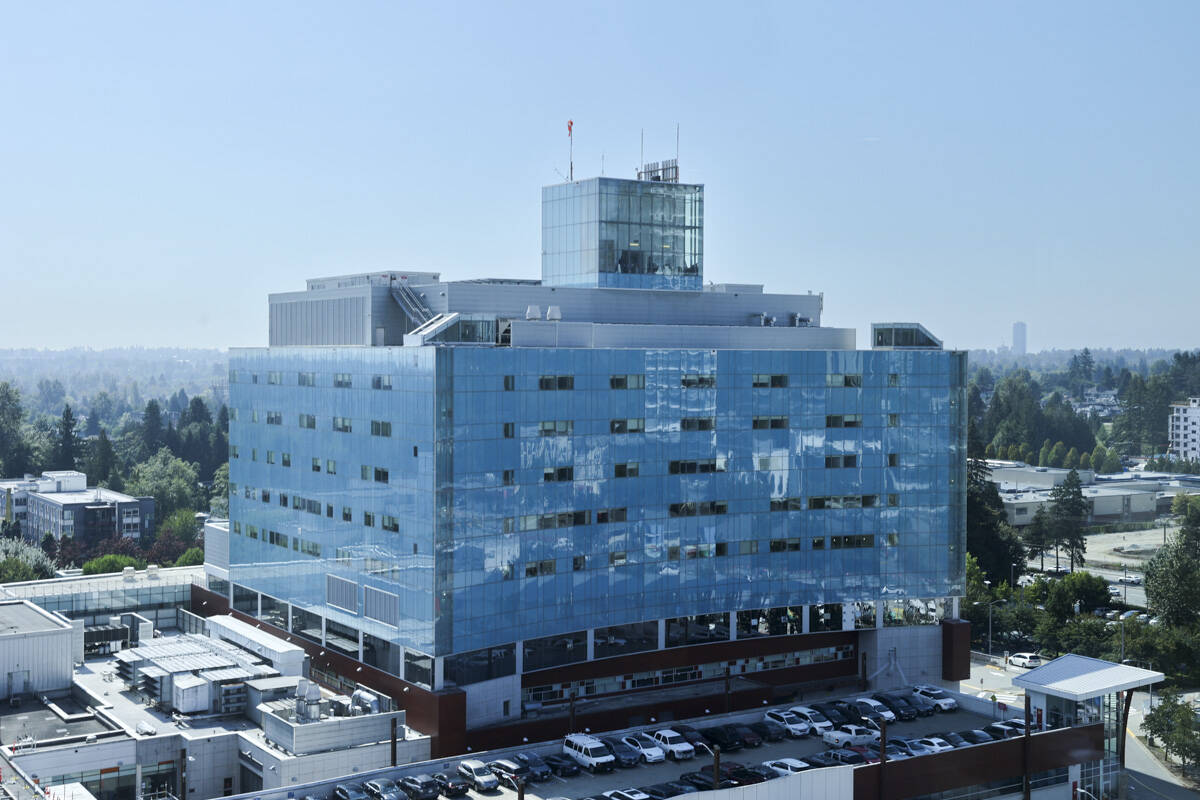Surrey Memorial Hospital, seen here in September 2025, was the lowest-ranked hospital in Canada when it came to Google reviews. (Anna Burns/Surrey Now-Leader)