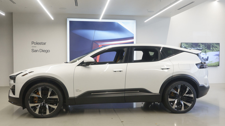 A Polestar electric vehicle is seen in a showroom on November 3, 2025 in San Diego, California