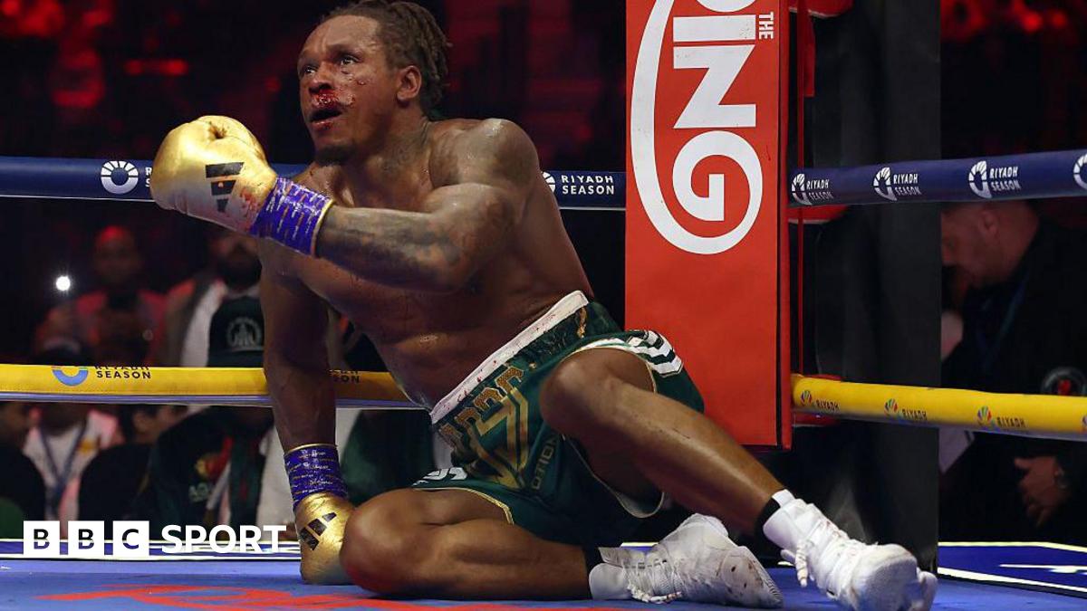 Anthony Yarde on the canvas after being dropped by David Benavidez