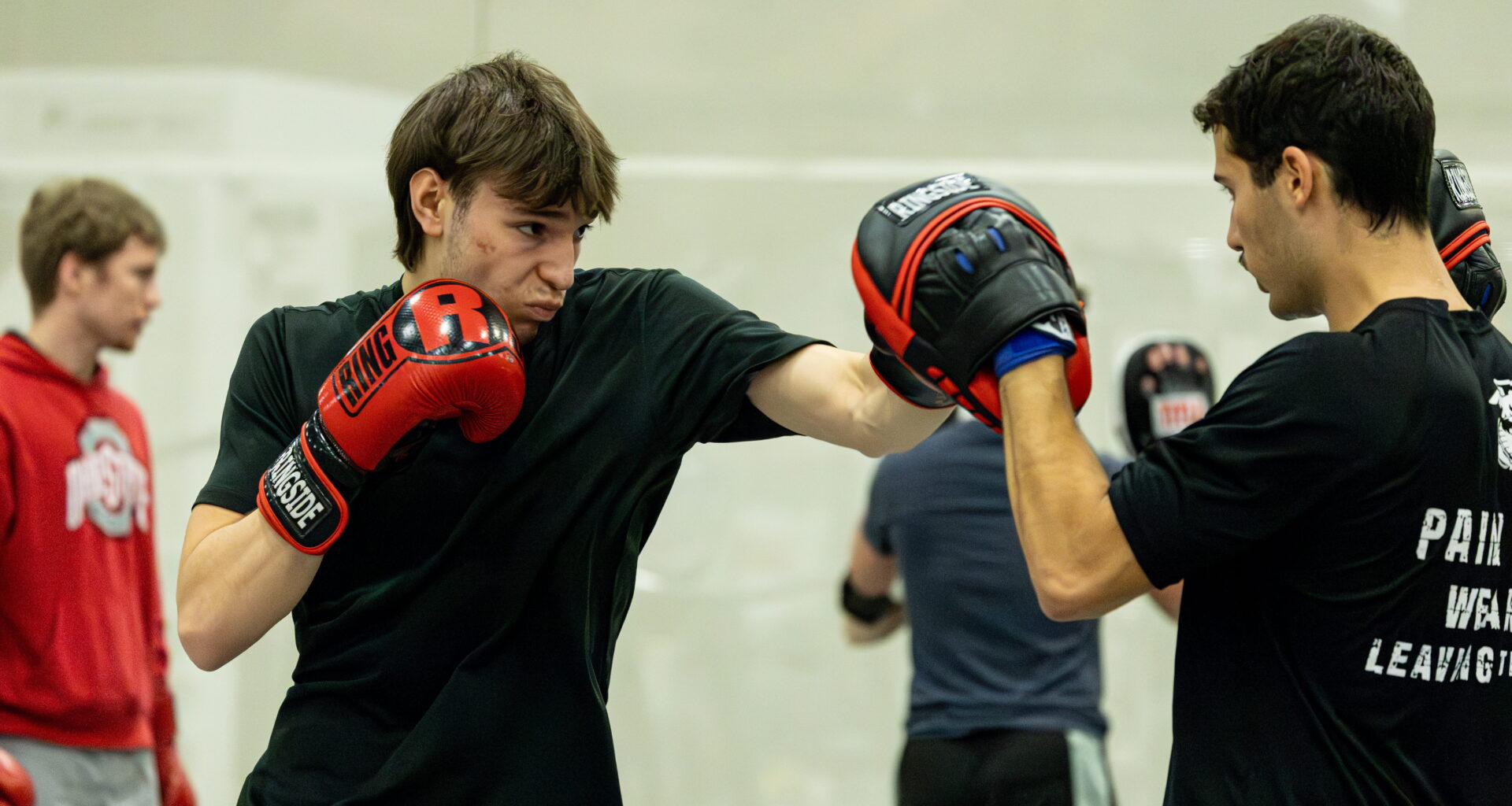 Ohio State students practice their boxing skills at Jesse Owens North Recreation Center. Credit: Liam Ahern