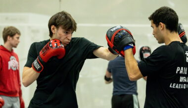 Ohio State students practice their boxing skills at Jesse Owens North Recreation Center. Credit: Liam Ahern