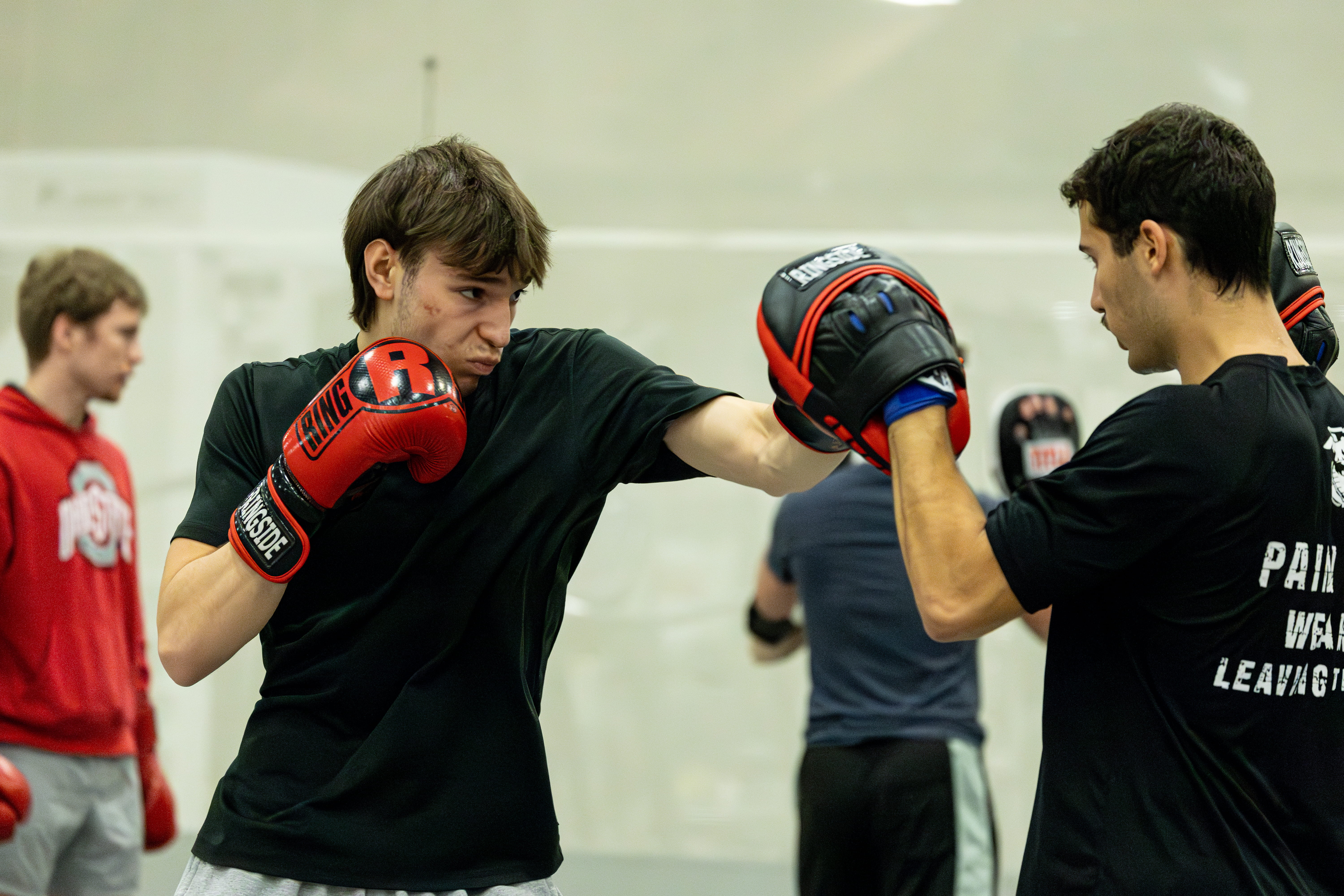 Ohio State students practice their boxing skills at Jesse Owens North Recreation Center. Credit: Liam Ahern | Sports Photo Editor