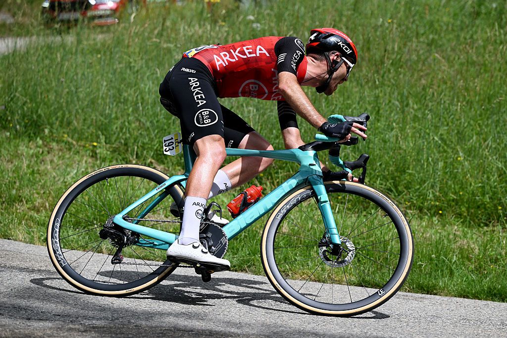 PLATEAU DU MONT-CENIS, FRANCE - JUNE 15: Thibault Guernalec of France and Team Arkea - B&amp;amp;B Hotels competes during the 77th Criterium du Dauphine 2025, Stage 8 a 133.3km stage from Val-d&amp;apos;Arc to Plateau du Mont-Cenis 2095m / #UCIWT / on June 15, 2025 in Plateau du Mont-Cenis, France. (Photo by Dario Belingheri/Getty Images)