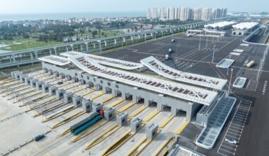 A drone photo taken on November 11, 2025 shows the customs inspection area at the centralized inspection yard of a freight port in Haikou, South China