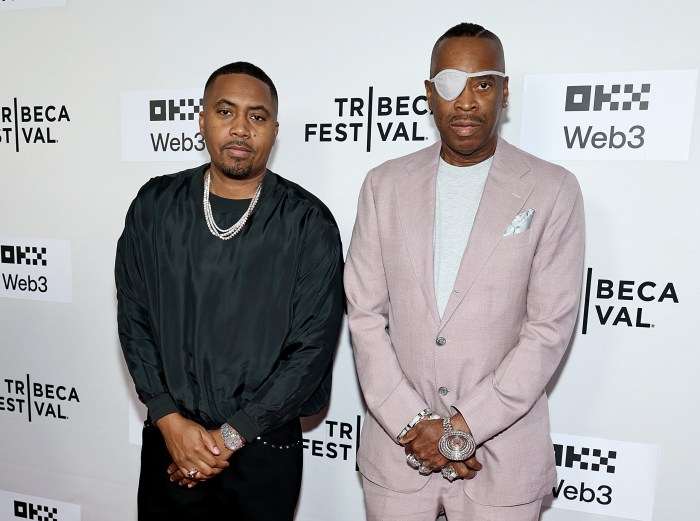 Nas and Slick Rick pose on the red carpet at the "Victory" Premiere during the 2025 Tribeca Festival
