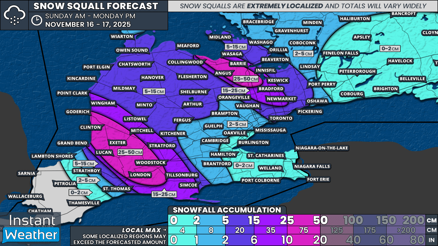 Snow Squalls Take Aim at London, Barrie and Northern GTA on Sunday With Up to 25-50cm of Snow Possible