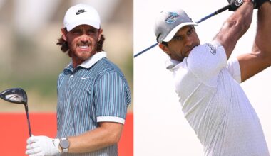 Tommy Fleetwood and Aaron Rai hit tee shots