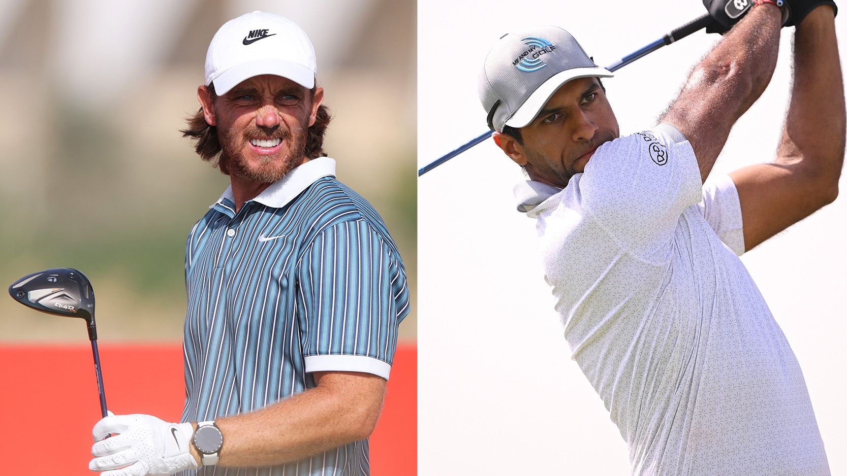 Tommy Fleetwood and Aaron Rai hit tee shots