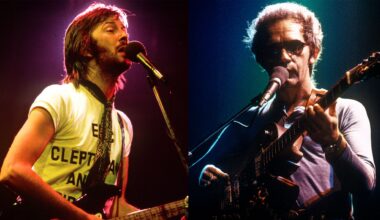 LEFT: British guitarist Eric Clapton performing on stage in Philadelphia during his US tour, July 1974 RIGHT: JJ CALE onstage in 1977