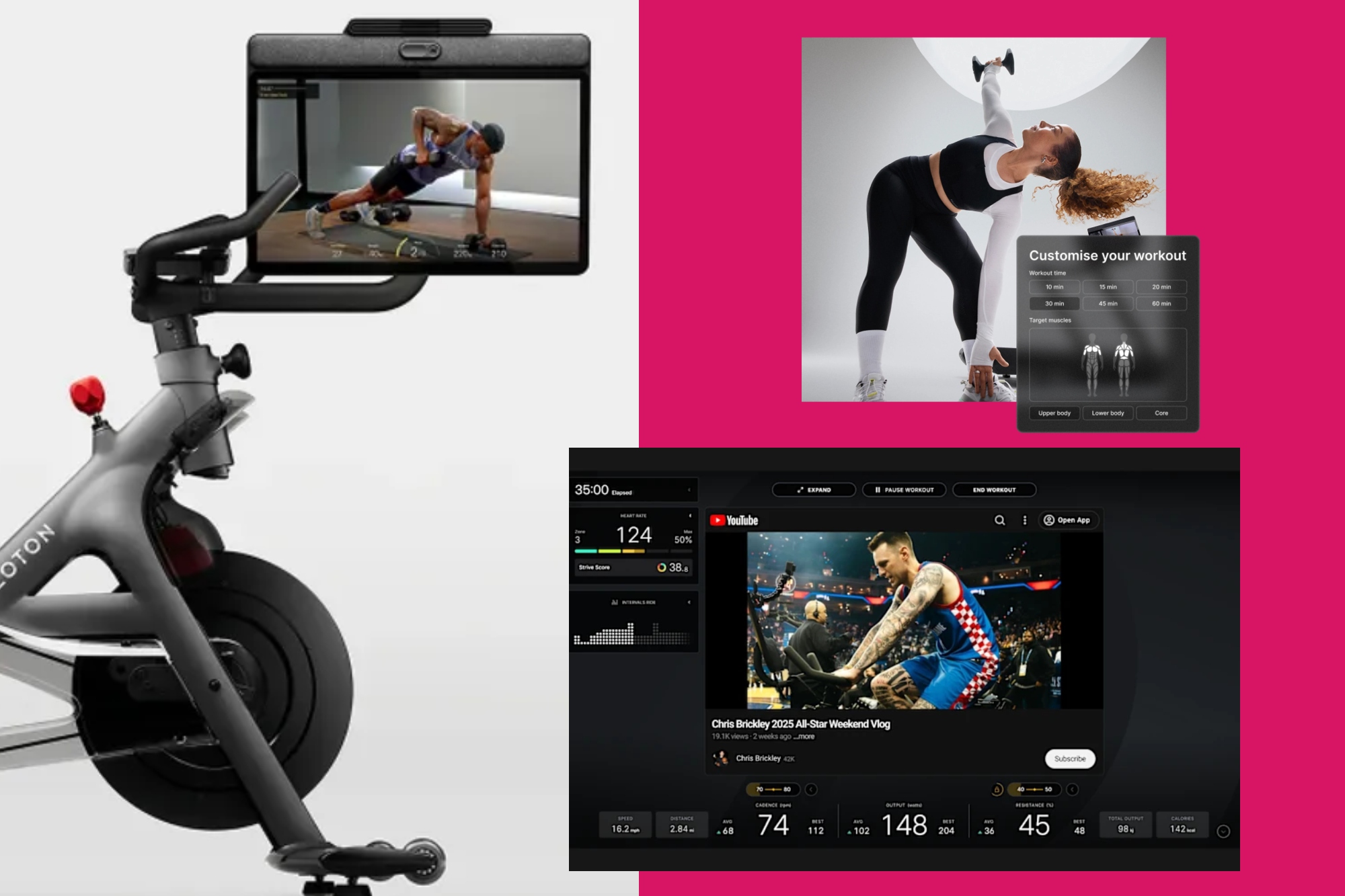 The Peloton screens shown on the bike and screen shots