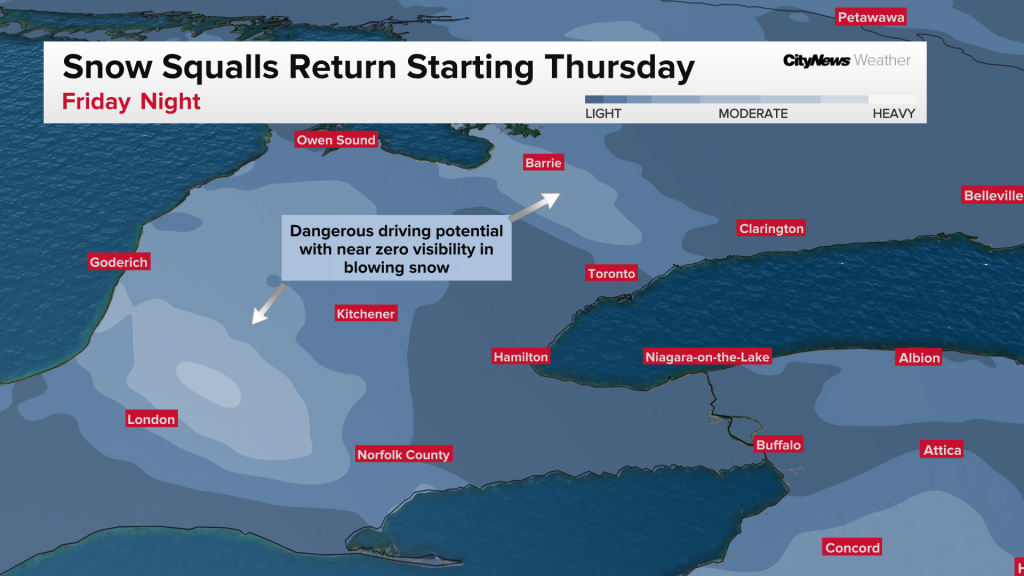 Snow squalls return starting Thursday Graphic: CITYNEWS