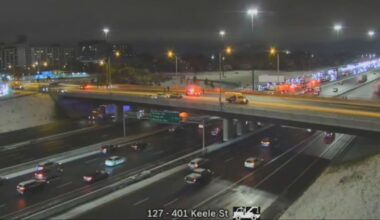WB 401 Express closed at Keele due to a crash