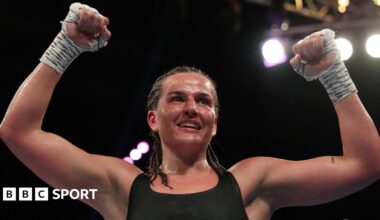 Chantelle Cameron celebrates victory over in Birmingham in 2024