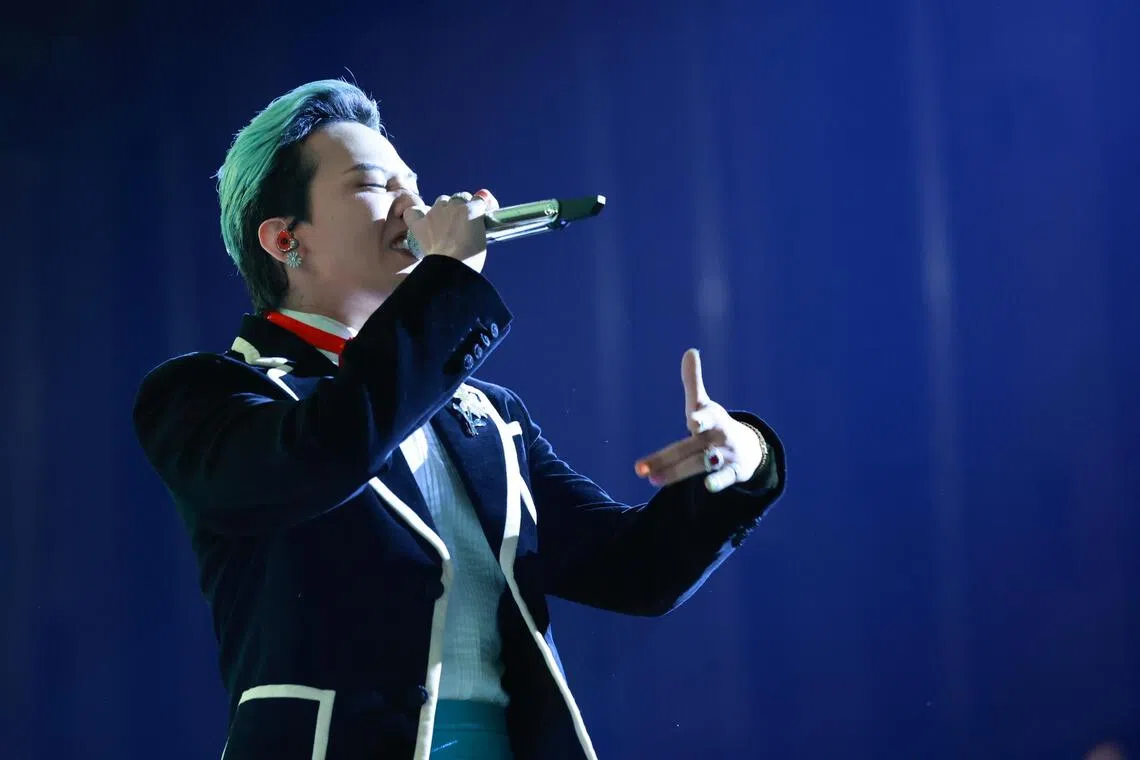 K-pop star G-Dragon performs during the gala dinner of the 2025 Apec at the Lahan Select hotel in the southeastern city of Gyeongju, South Korea.