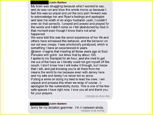 Justin Baldoni text messages revealed