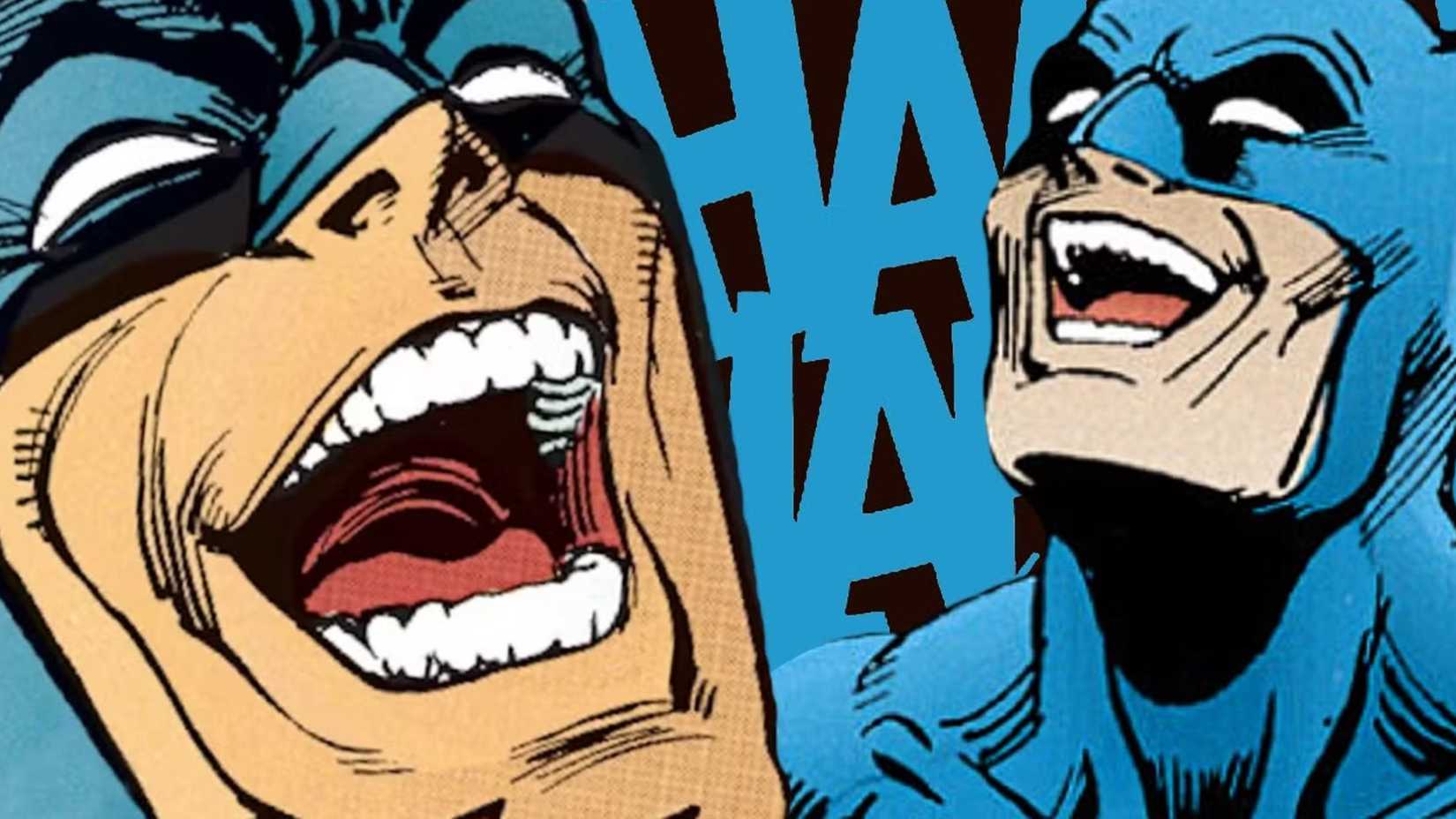 Two images of Batman laughing with Hahahahaha written between them.
