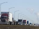 A backup of traffic is seen on the QEII Highway near Nisku in this file photo.