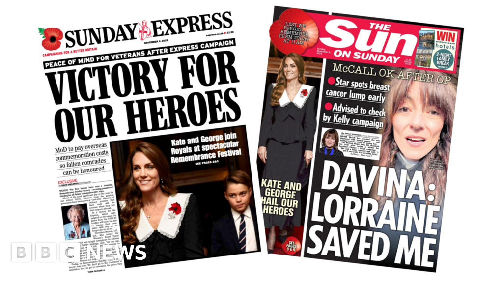 Newspaper headlines: 'Victory for our heroes' and 'Davina: Lorraine saved me'