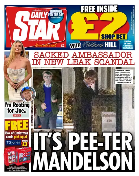 "It's Pee-ter Mandelson" reads the headline on the front page of The Daily Star.