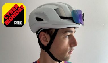 Tester Andy Turner wearing the POC Cytal MIPS Helmet in White, with the Cycling Weekly Cyber Monday 2025 logo.