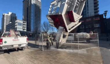 Calgary's upside-down church sculpture vandalized, burned