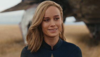 Brie Lason sadly smiling in The Marvels.