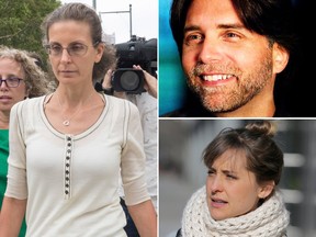 SOUND FAMILIAR? Seagrams heiress Clare Bronfman, left, and two of her co-defendants in the sex-trafficking prosecution, NXIVM founder Keith Raniere (top R) and Allison Mack (bottom R).