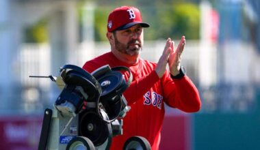 Boston Red Sox Jason Varitek, Game Planning Coordinator, (33) running catching drills. Day 8 Boston Red Sox Spring Training.