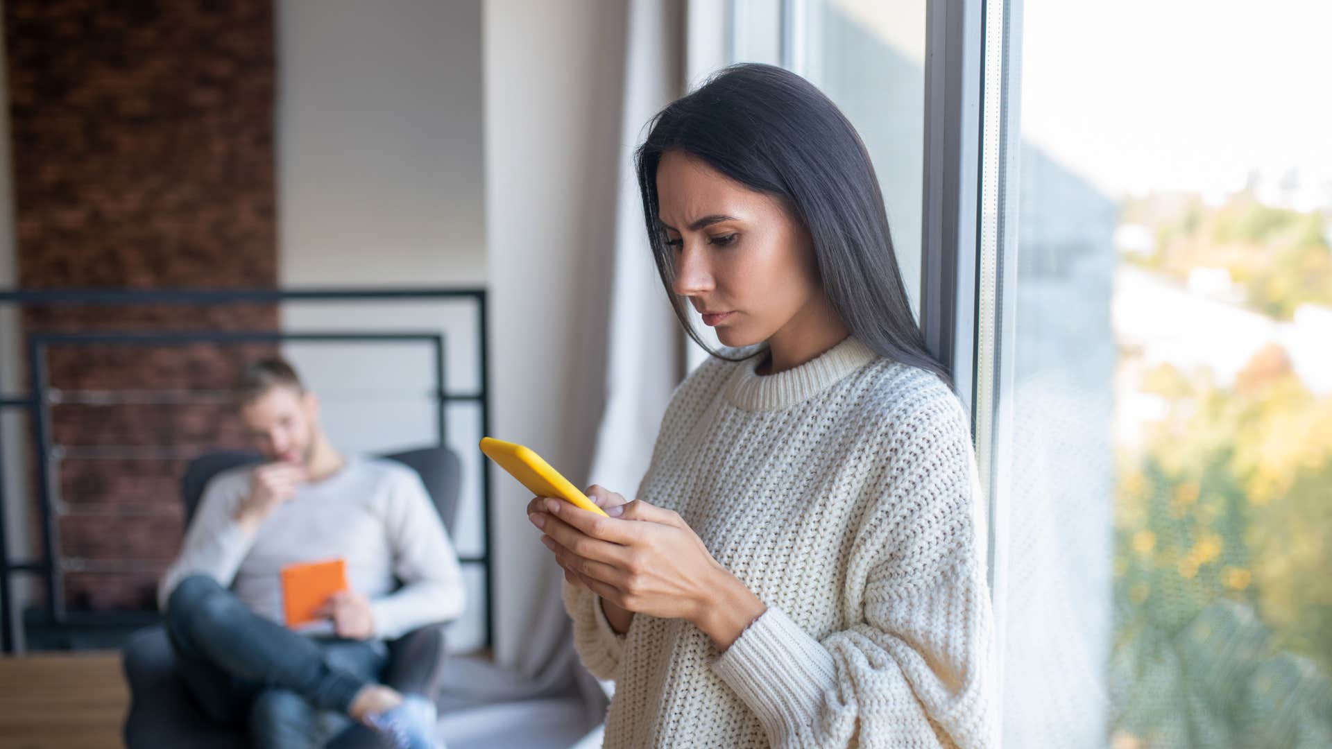 woman with bad relationship moment that is completely normal of reading her partner's email