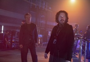 Josh Brolin and director Edgar Wright on the set of Paramount Pictures' The Running Man.